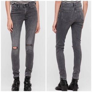 All Saints Black and Gray Skinny Jeans Distressed Knee
